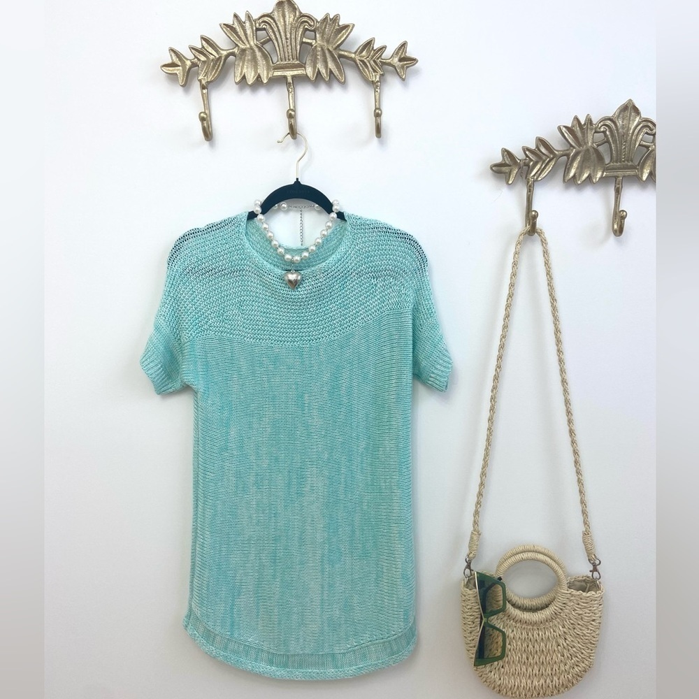 Ocean turquoise knit short sleeve tunic S